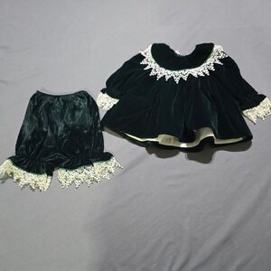 Cotton Collection Velvet Bloomer Set Baby 6M Green Lace Trim Vintage Made in USA